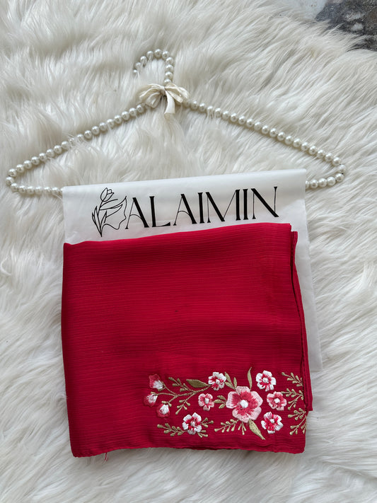 BAAG E BAHAR| LUXURY THREADWORK RED HIJAB