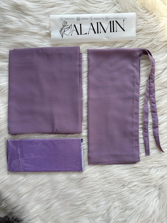 Plain Hijab, Matching Niqaab & Cap – Lilac Chiffon
