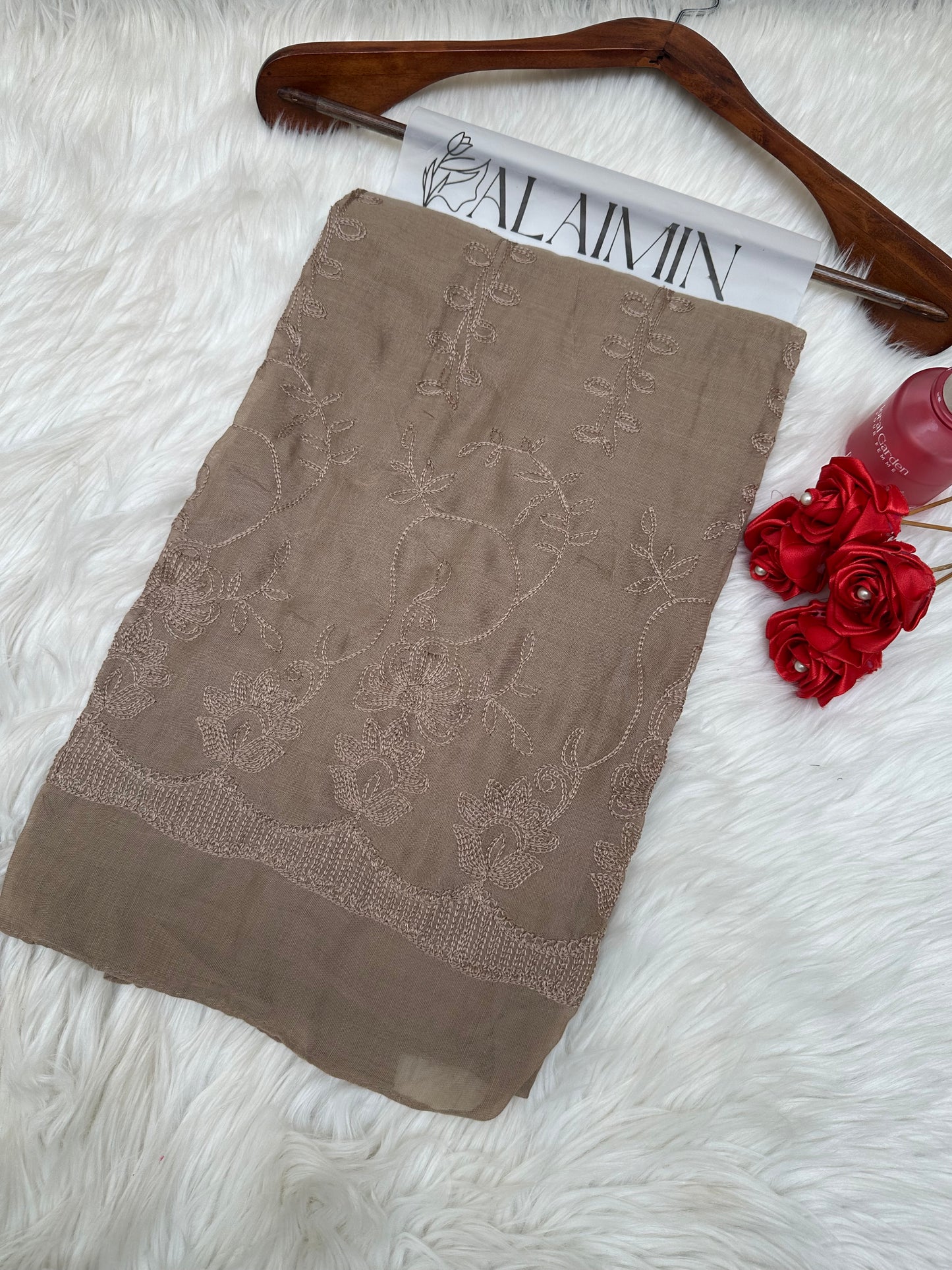EMBROIDERY LAWN HIJAB| TAUPE