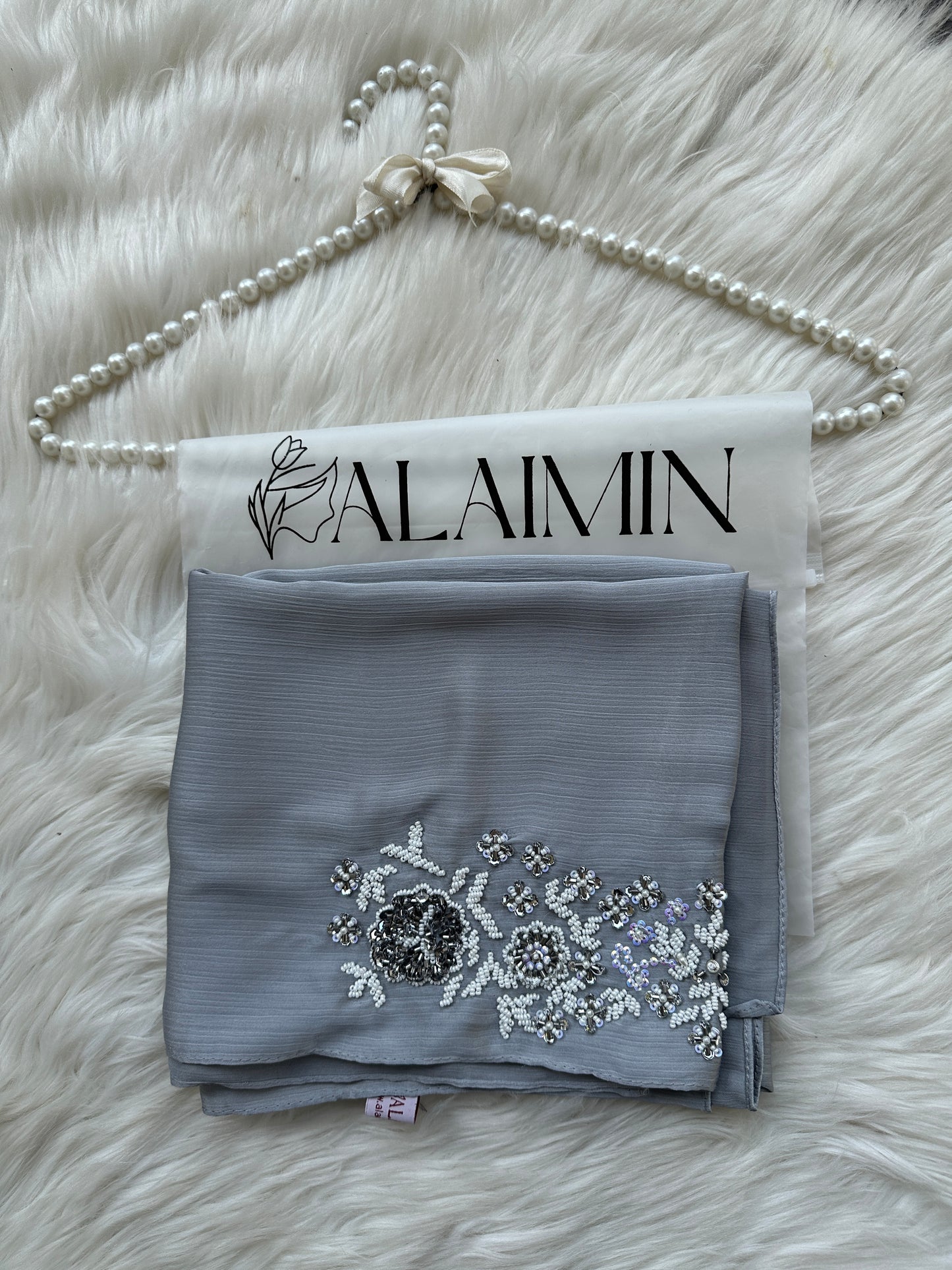 MAH E NAZ | FESTIVE PARTY WEAR LUXURY HANDWORK SILVER HIJAB