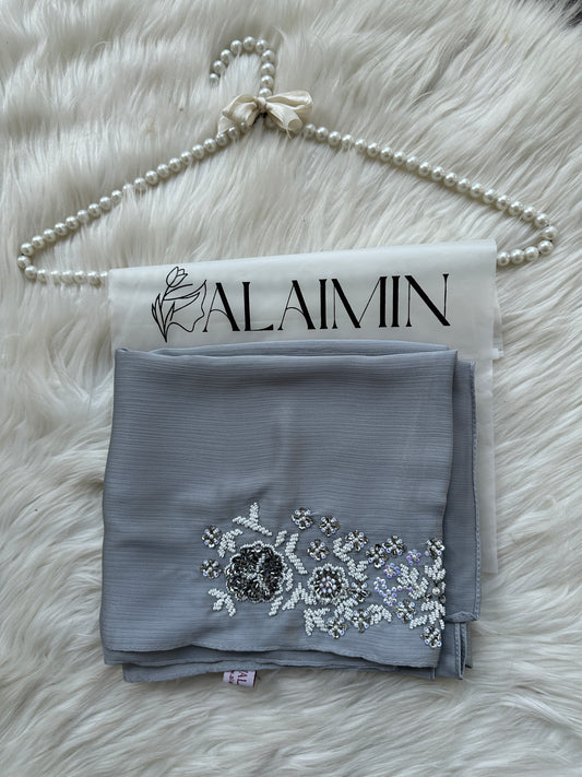 MAH E NAZ | FESTIVE PARTY WEAR LUXURY HANDWORK SILVER HIJAB