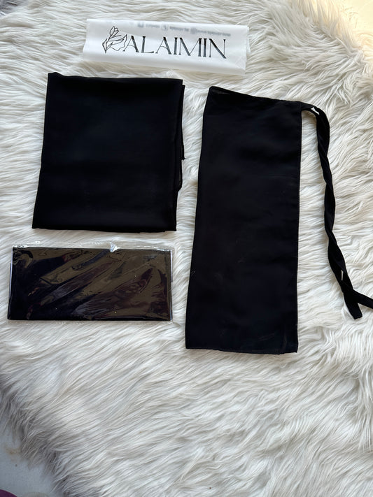Plain Hijab, Matching Niqaab & Cap – Black Chiffon