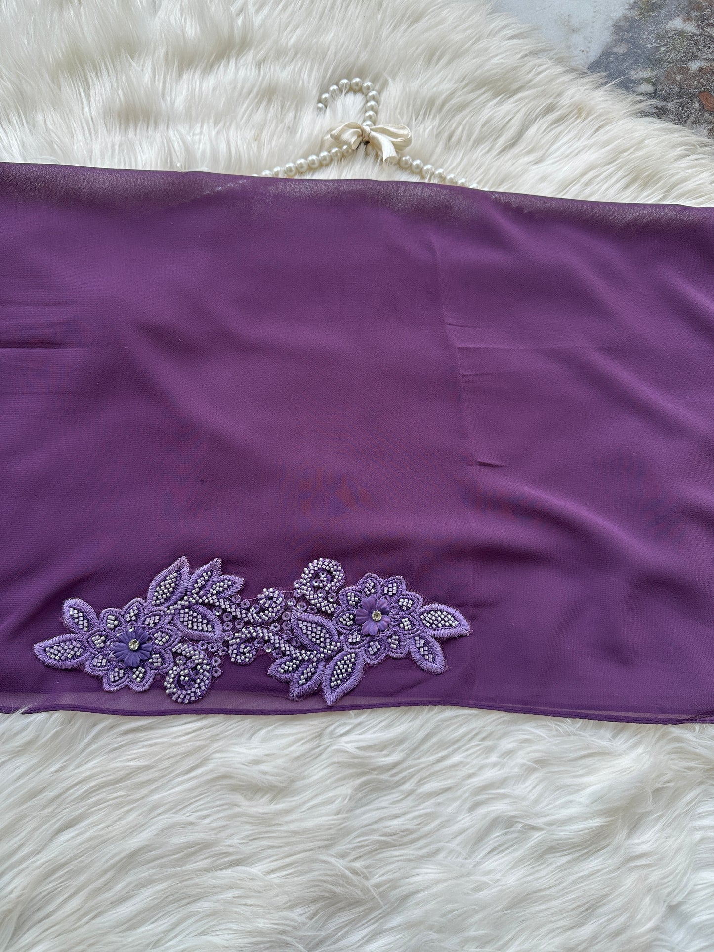 Luxury Lace-Detail Party wear Hijab Dark Purple Motif Applique