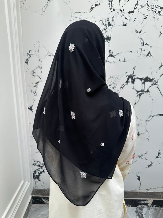 Gulbahar | Black | Signature All-Over Floral Hijab