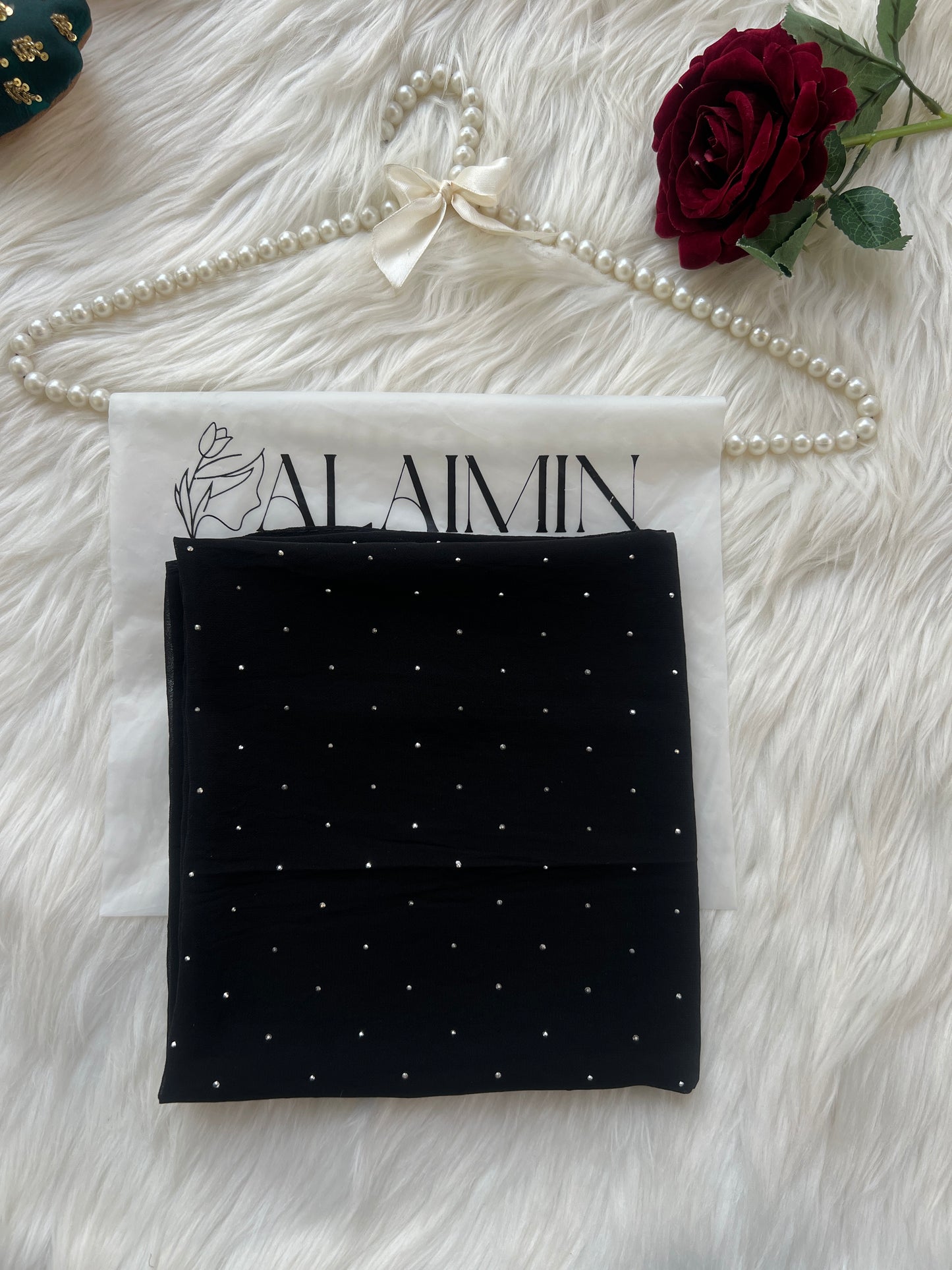 NOIR BLACK | RHINESTONE CHIFFON HIJAB