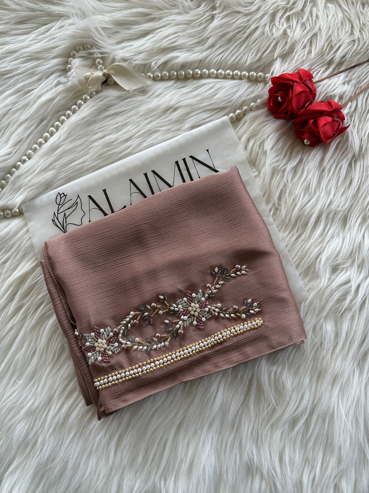 MEHR | FESTIVE HANDWORK LIGHT BROWN HIJAB