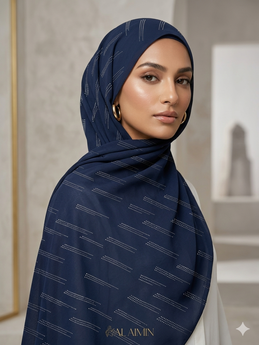 Midnight Blue Sparkle Dewdrop Fancy Summer Hijab