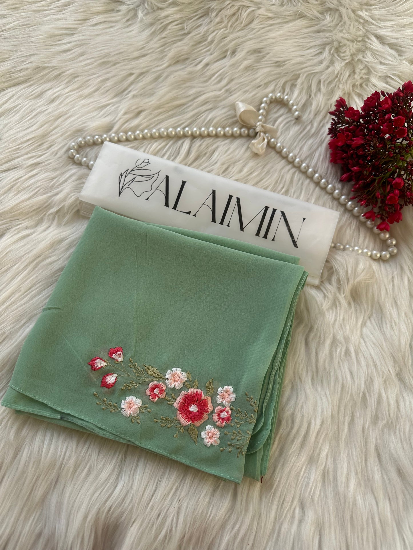 BAAG E BAHAR | LUXURY THREADWORK MINT GREEN HIJAB