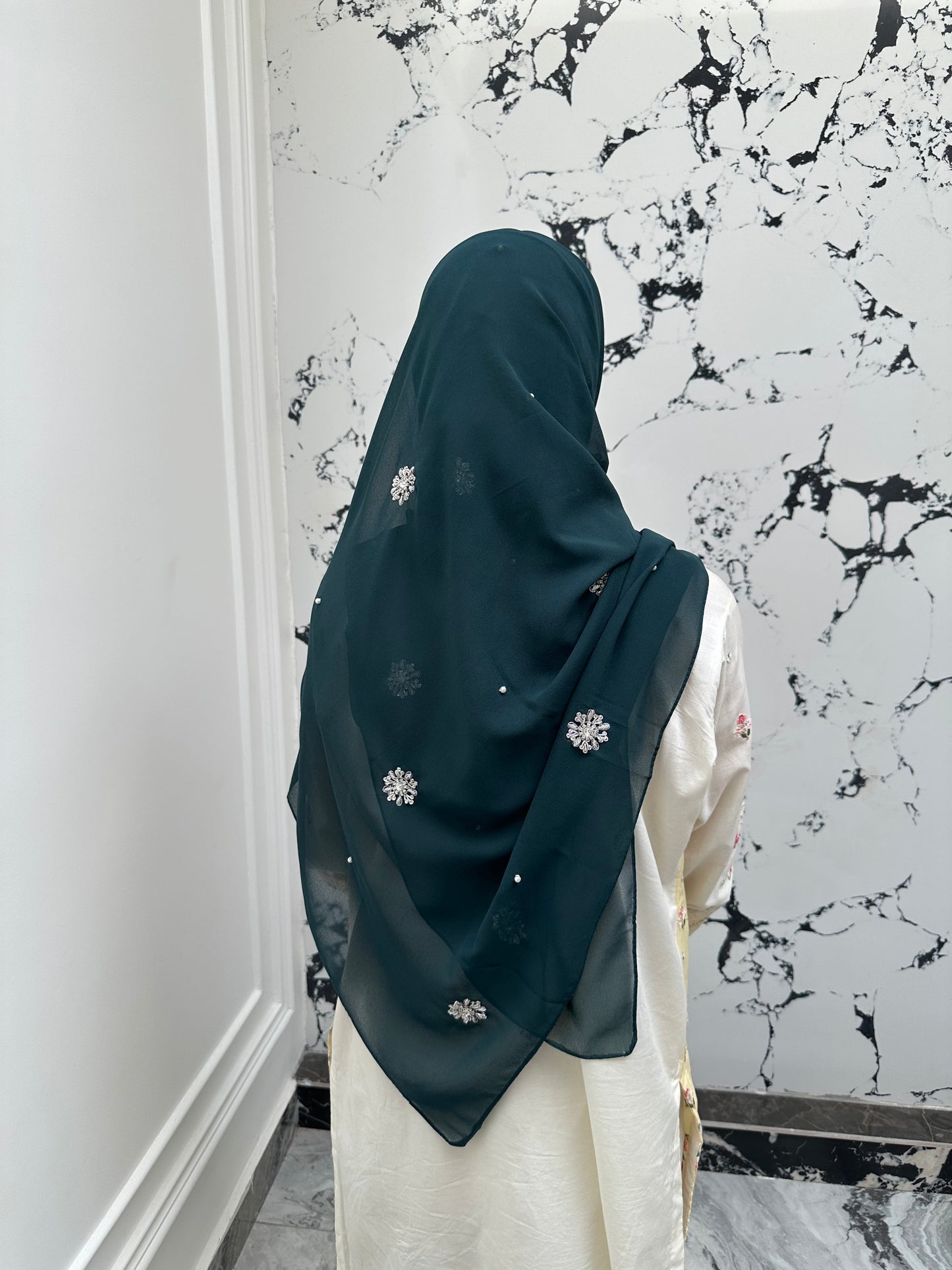 Bahar-e-Gul | Bottle Green | Signature All-Over Floral Hijab