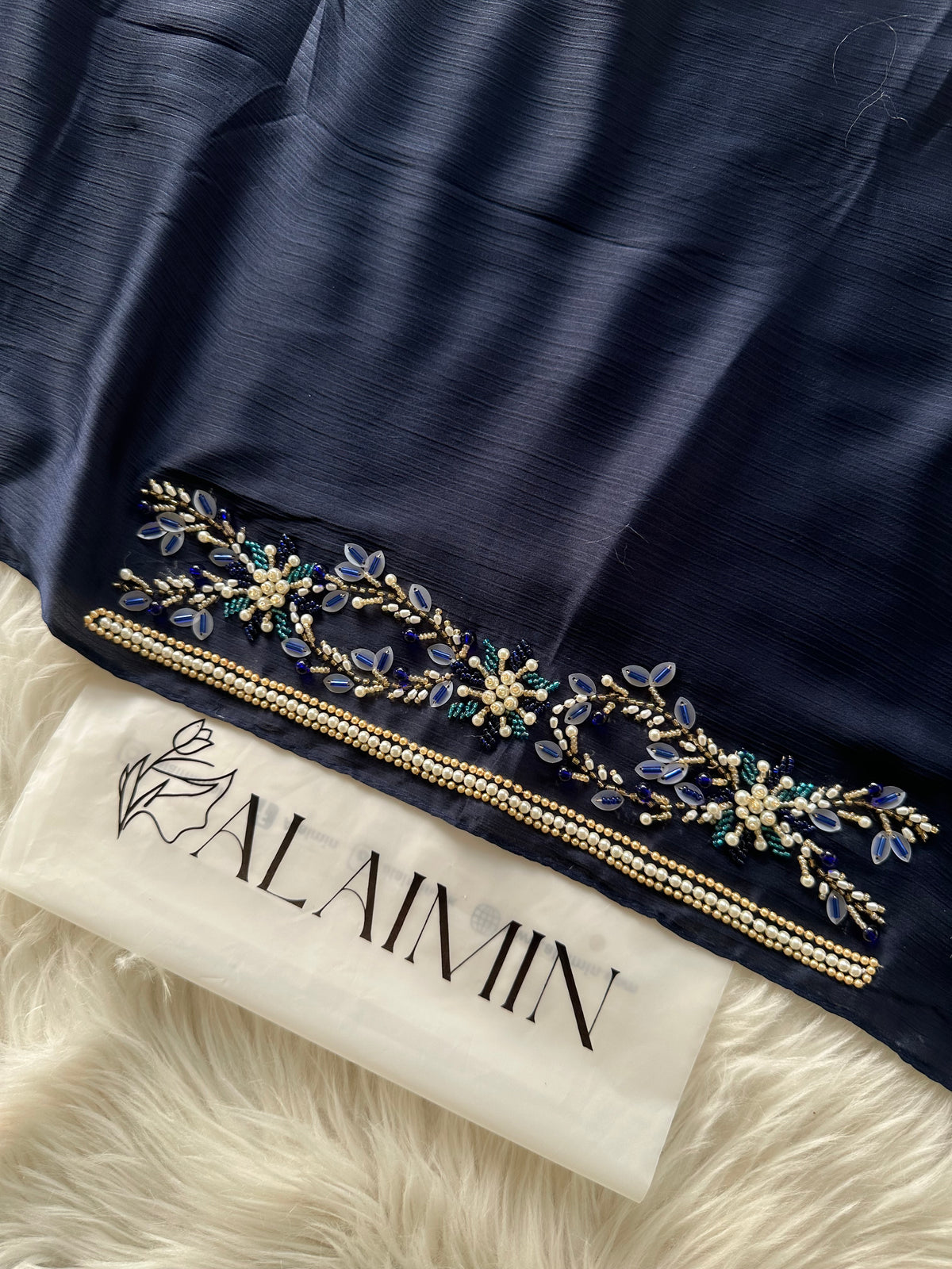 MEHR | FESTIVE HANDWORK DARK BLUE HIJAB