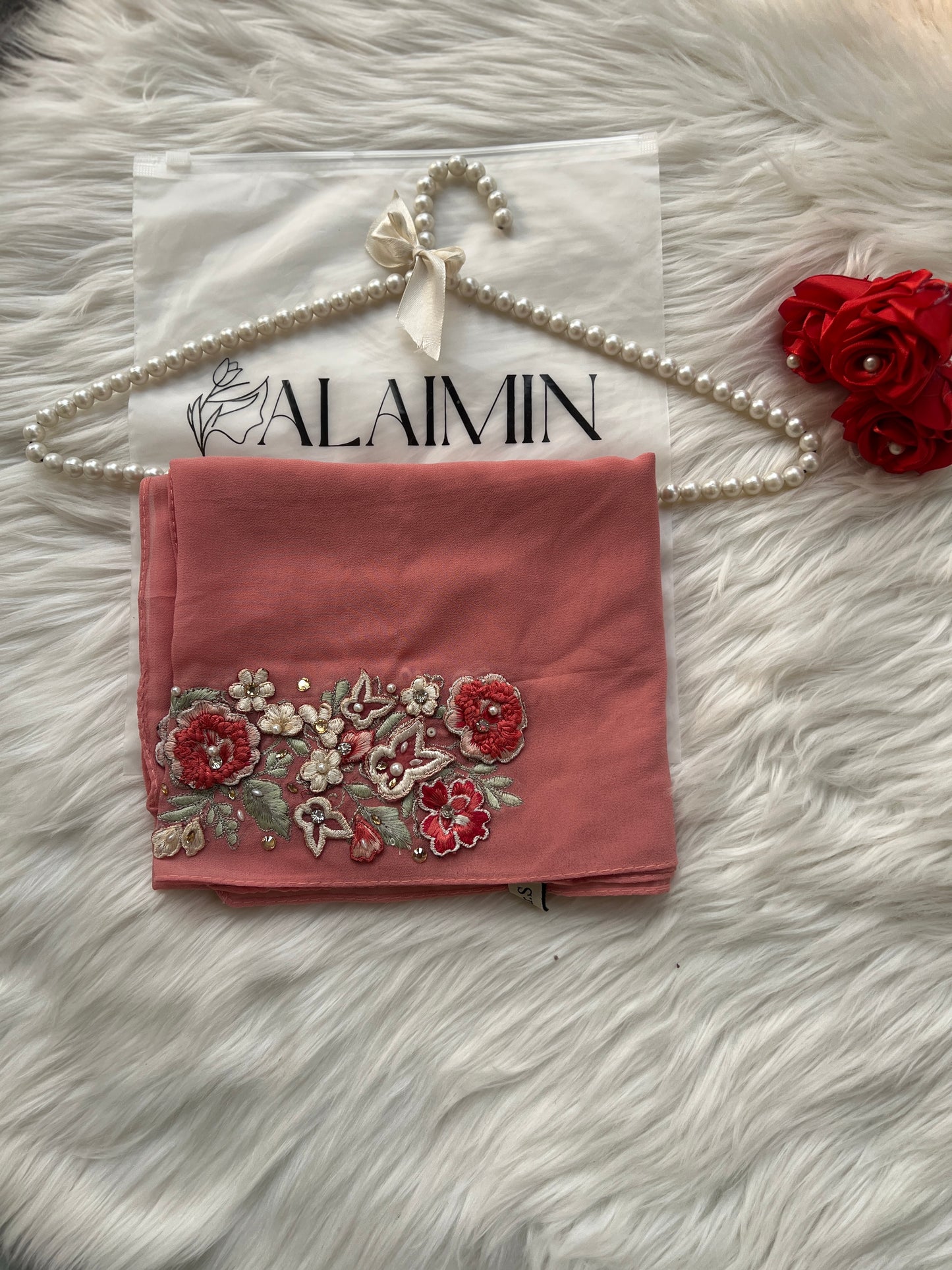 Thread Work and 3D embellished Chiffon Hijab