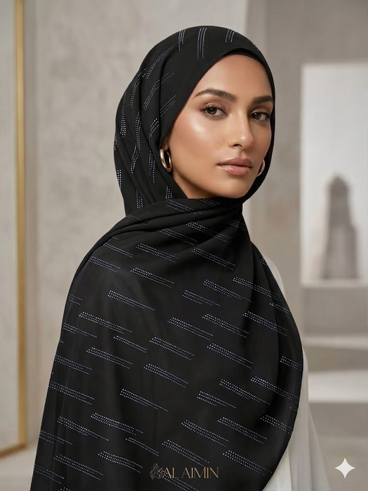 Classic Black Sparkle Dewdrop Fancy Summer Hijab