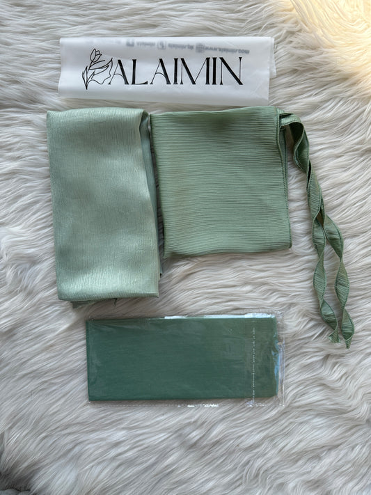 Plain Hijab, Matching Niqaab & Cap – Mint Green