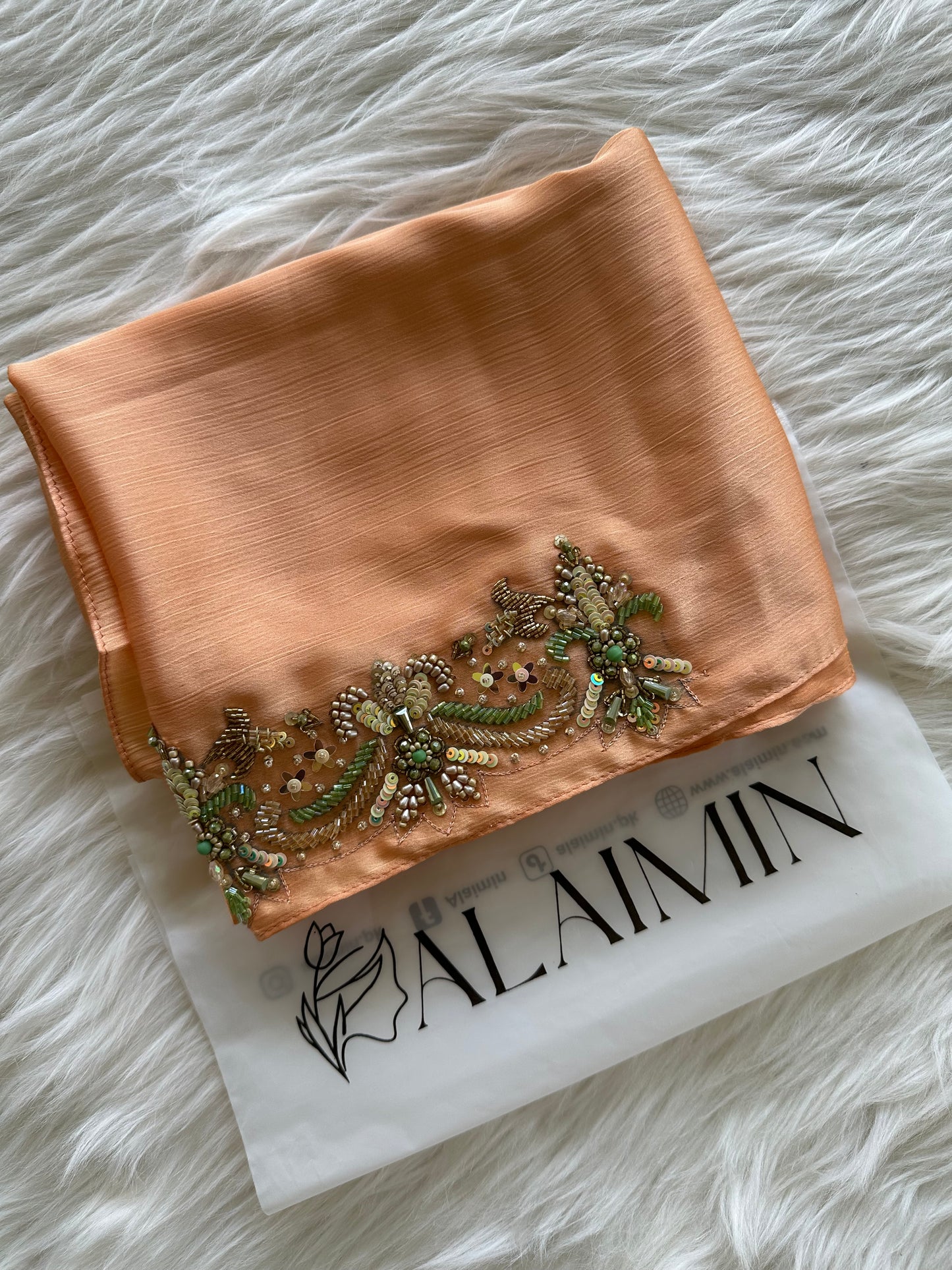 ZOYA | FESTIVE PARTY WEAR LUXURY HANDWORK ORANGE PEACH HIJAB
