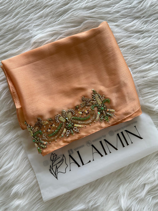 ZOYA | FESTIVE PARTY WEAR LUXURY HANDWORK ORANGE PEACH HIJAB