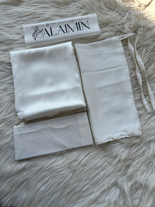 Plain Hijab, Matching Niqaab & Cap – White