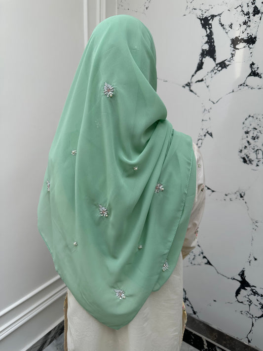 Gulbahar | Mint Green | Signature All-Over Floral Hijab