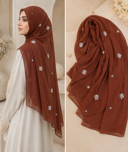 Gulbahar | Rusty Brown | Signature All-Over Floral Hijab