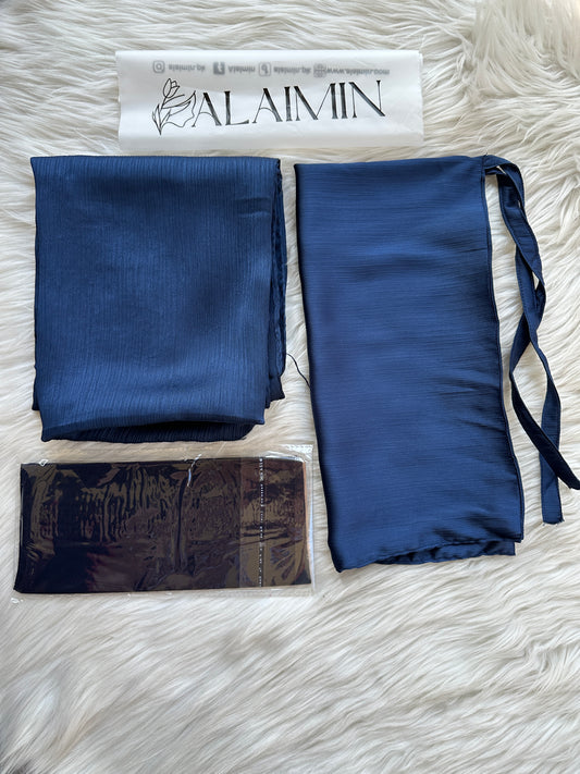 Plain Hijab, Matching Niqaab & Cap – Blue