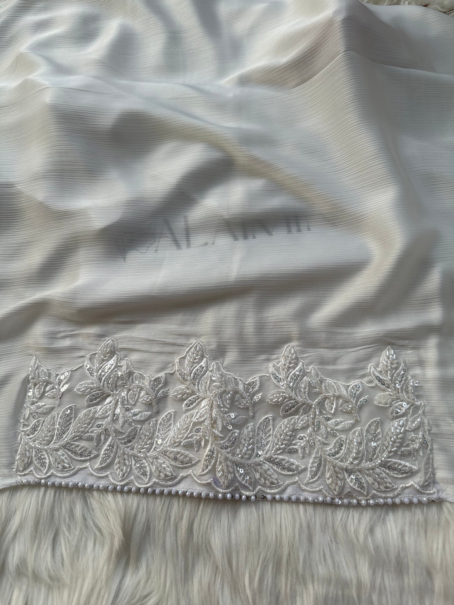 Luxury Lace-Detail Silk Umrah Special Hijab White