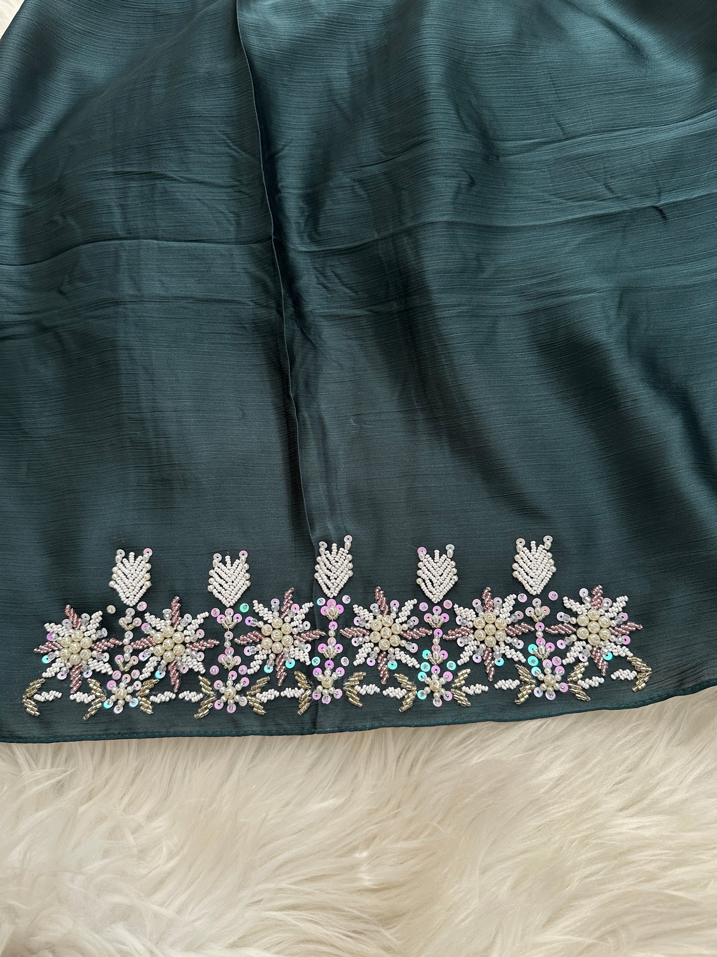 GULZAR | FESTIVE PARTY WEAR LUXURY HANDWORK DARK GREEN HIJAB