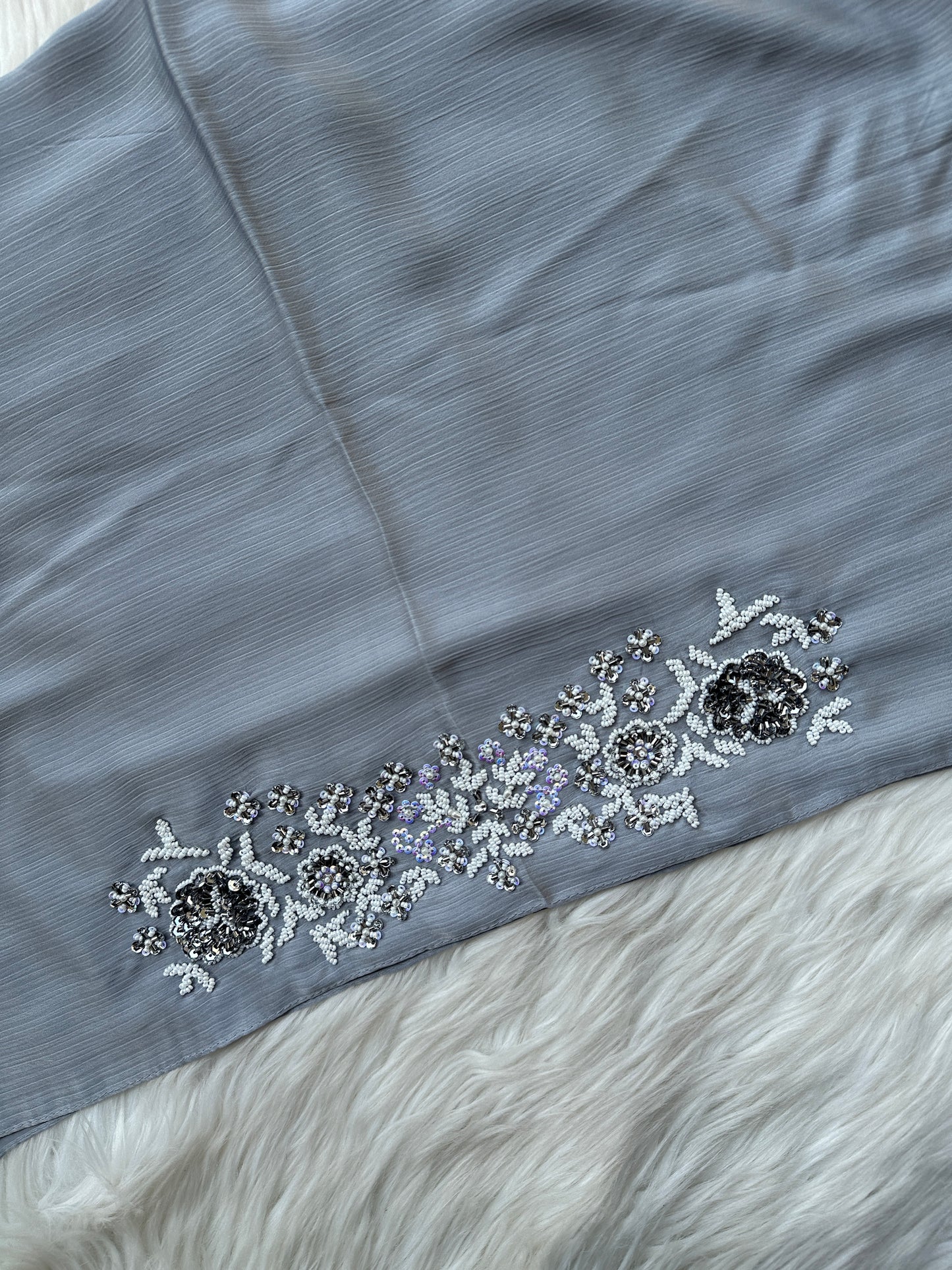 MAH E NAZ | FESTIVE PARTY WEAR LUXURY HANDWORK SILVER HIJAB