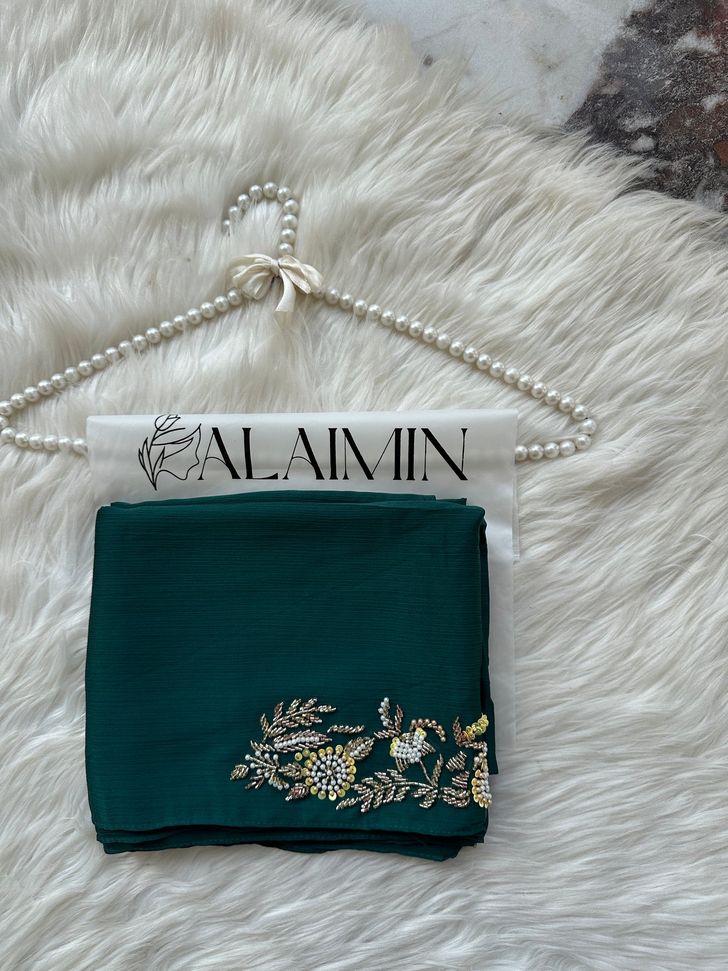 ZAREEN | FESTIVE PARTY WEAR LUXURY HANDWORK BOTTLE GREEN HIJAB