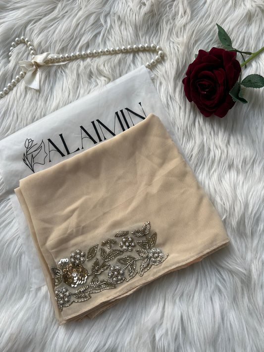 FESTIVE PARTY WEAR LUXURY HANDWORK BEIGE HIJAB