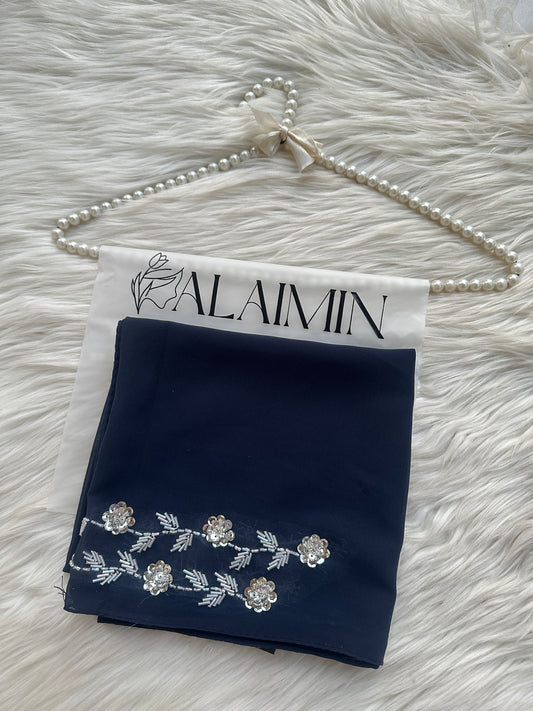 NUREYAH | FESTIVE PARTY WEAR LUXURY HANDWORK DARK BLUE HIJAB
