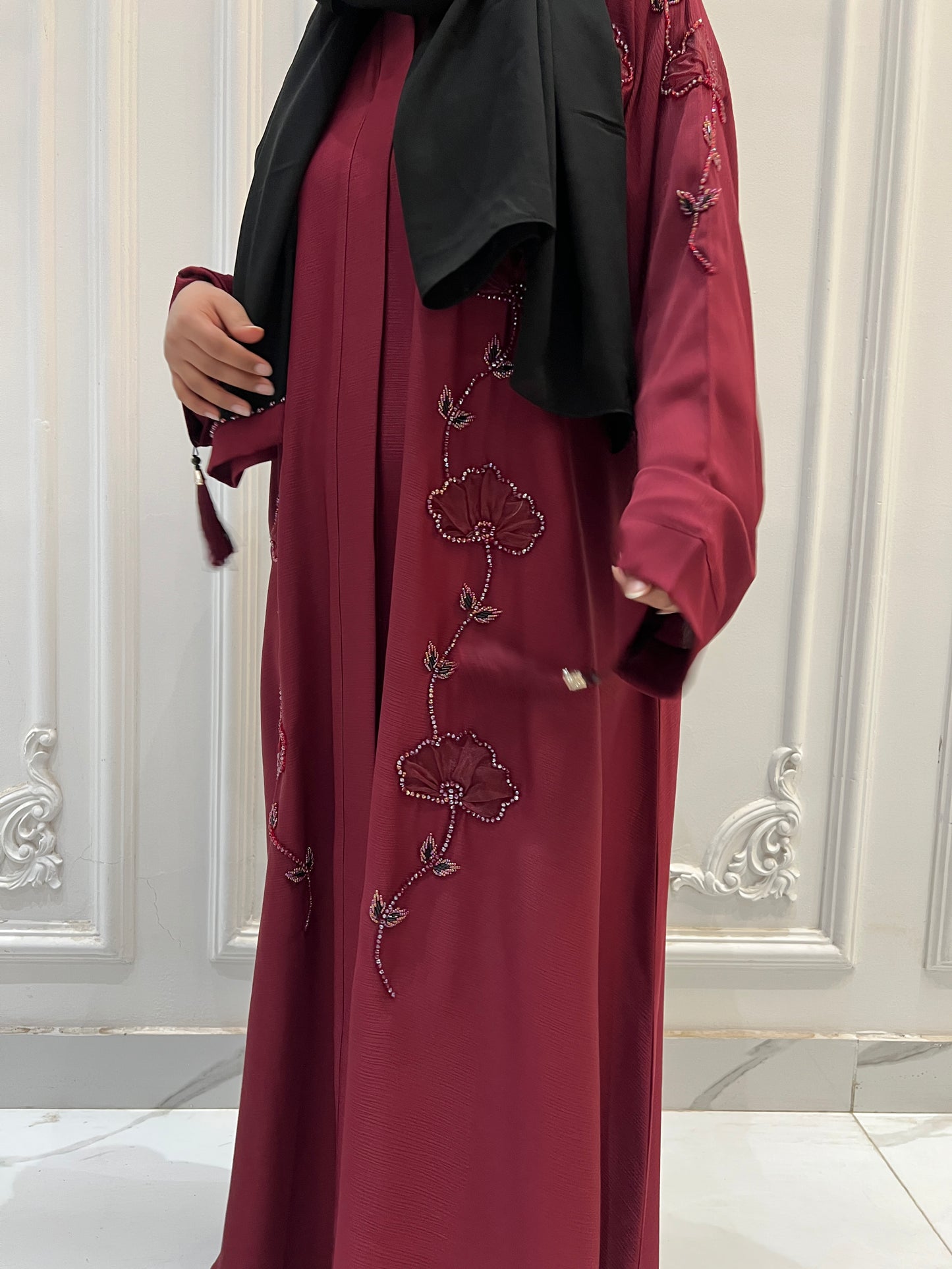 Nureya Hand Embellished Maroon Abaya