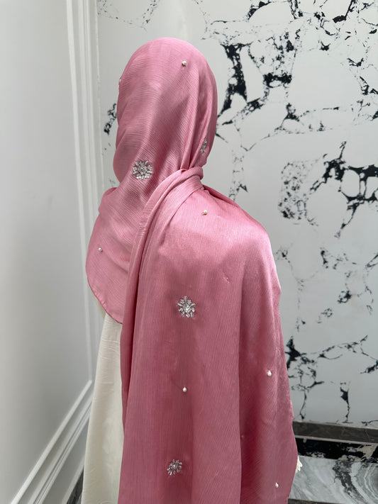 Bahar-e-Gul | True Pink | Signature All-Over Floral Hijab