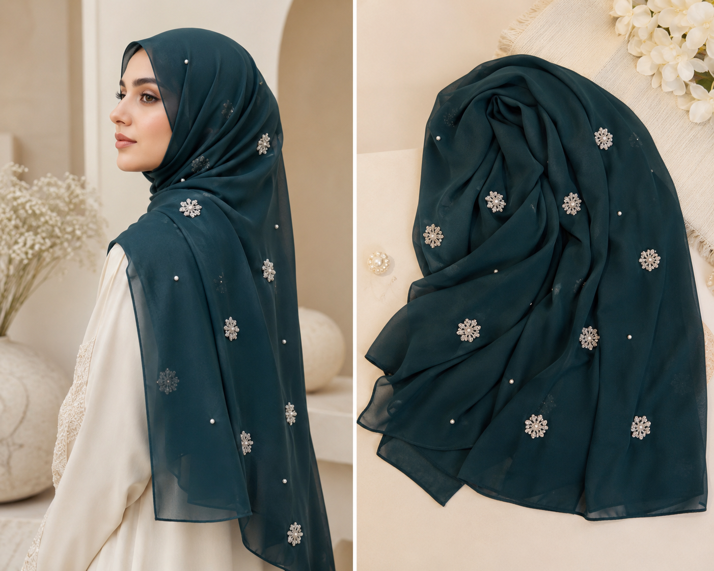 Bahar-e-Gul | Bottle Green | Signature All-Over Floral Hijab