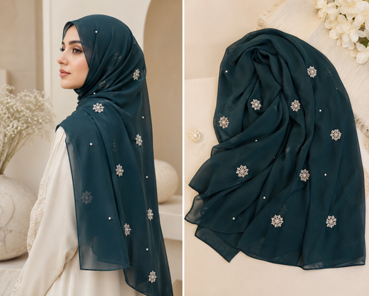 Bahar-e-Gul | Bottle Green | Signature All-Over Floral Hijab