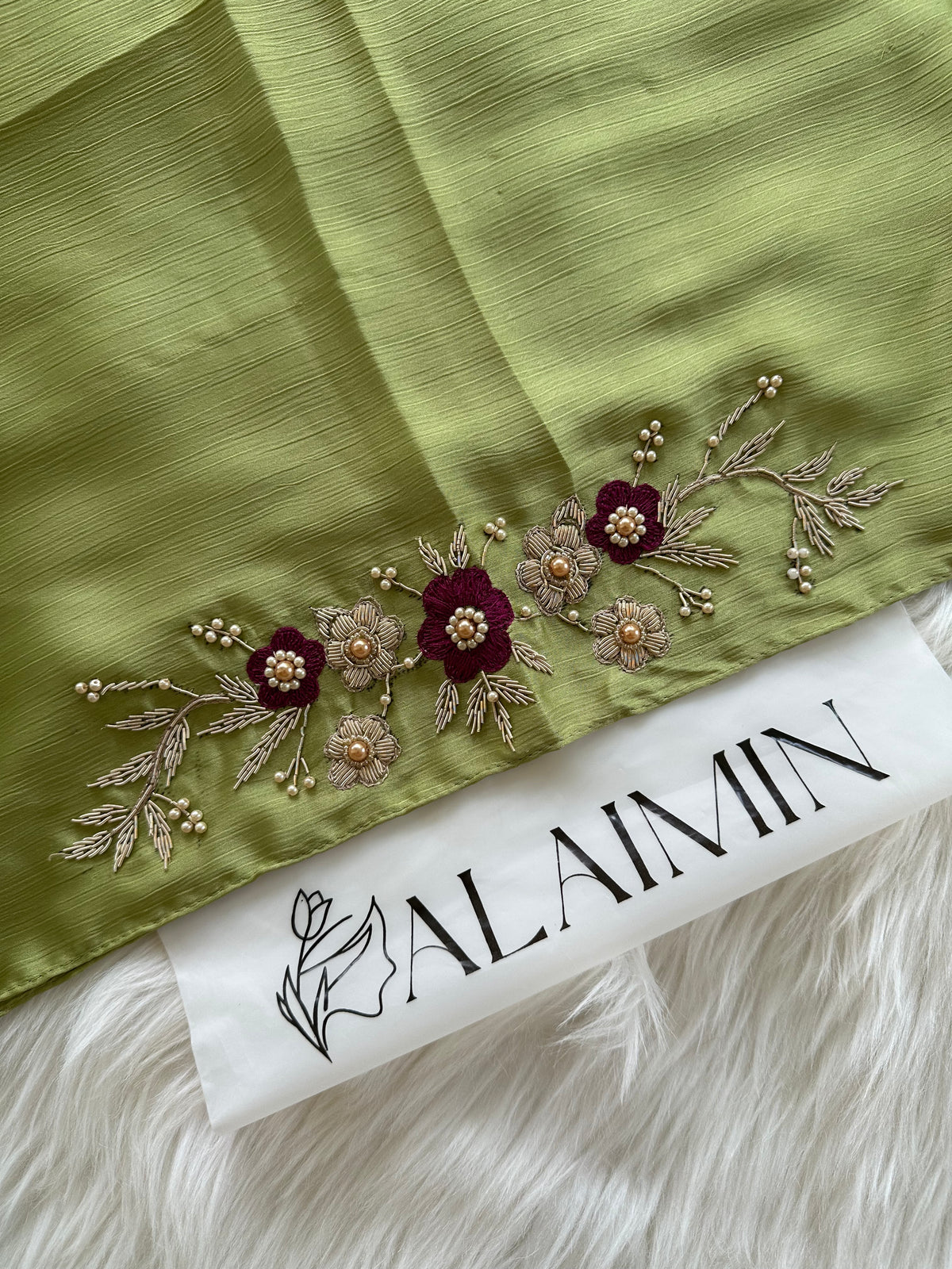 ESHAL | FESTIVE PARTY WEAR LUXURY HANDWORK GREEN HIJAB