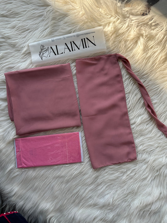 Plain Hijab, Matching Niqaab & Cap – Pink Chiffon