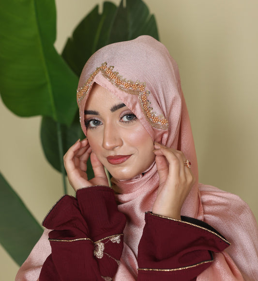 rose gold
silk hijab
fancy
bridal
nikkah
 enagement 
wedding
pink
dust pink