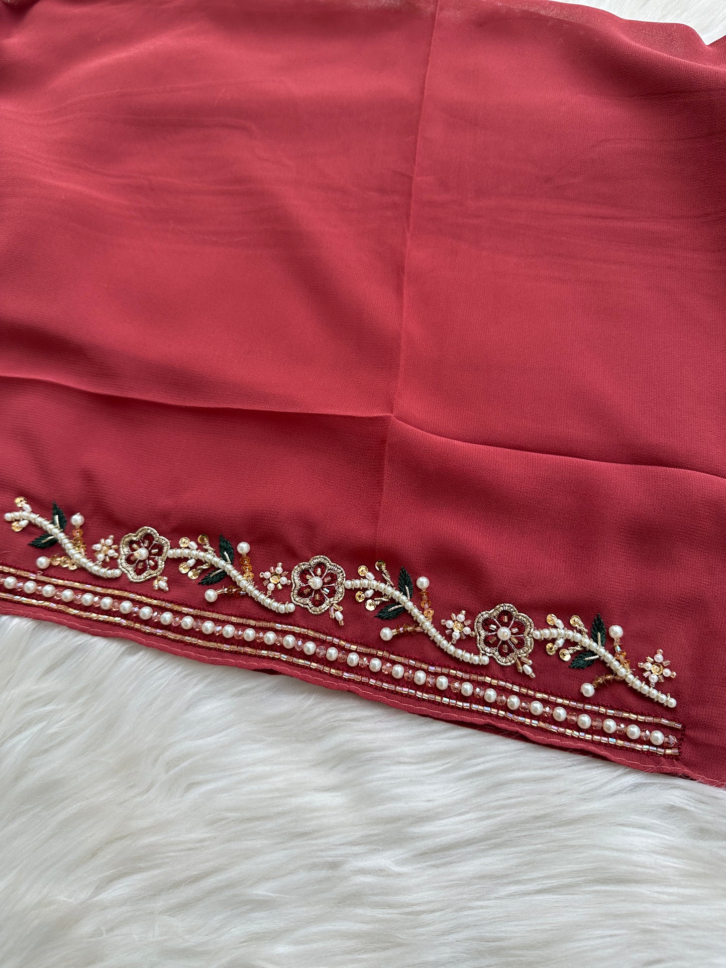 GULNAAR | FESTIVE PARTY WEAR LUXURY HANDWORK DARK RUSTY CORAL HIJAB