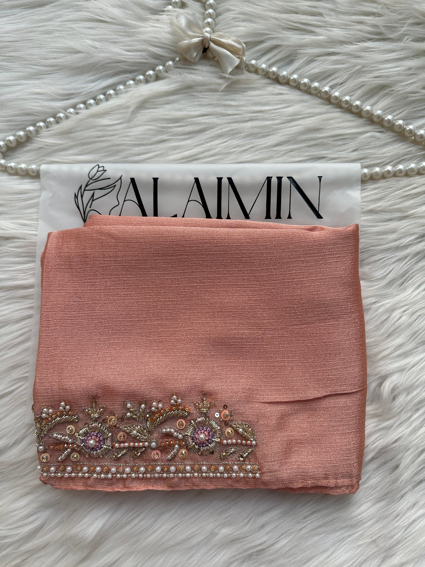 MEHRBANO | FESTIVE PARTY WEAR LUXURY HANDWORK PEACH HIJAB