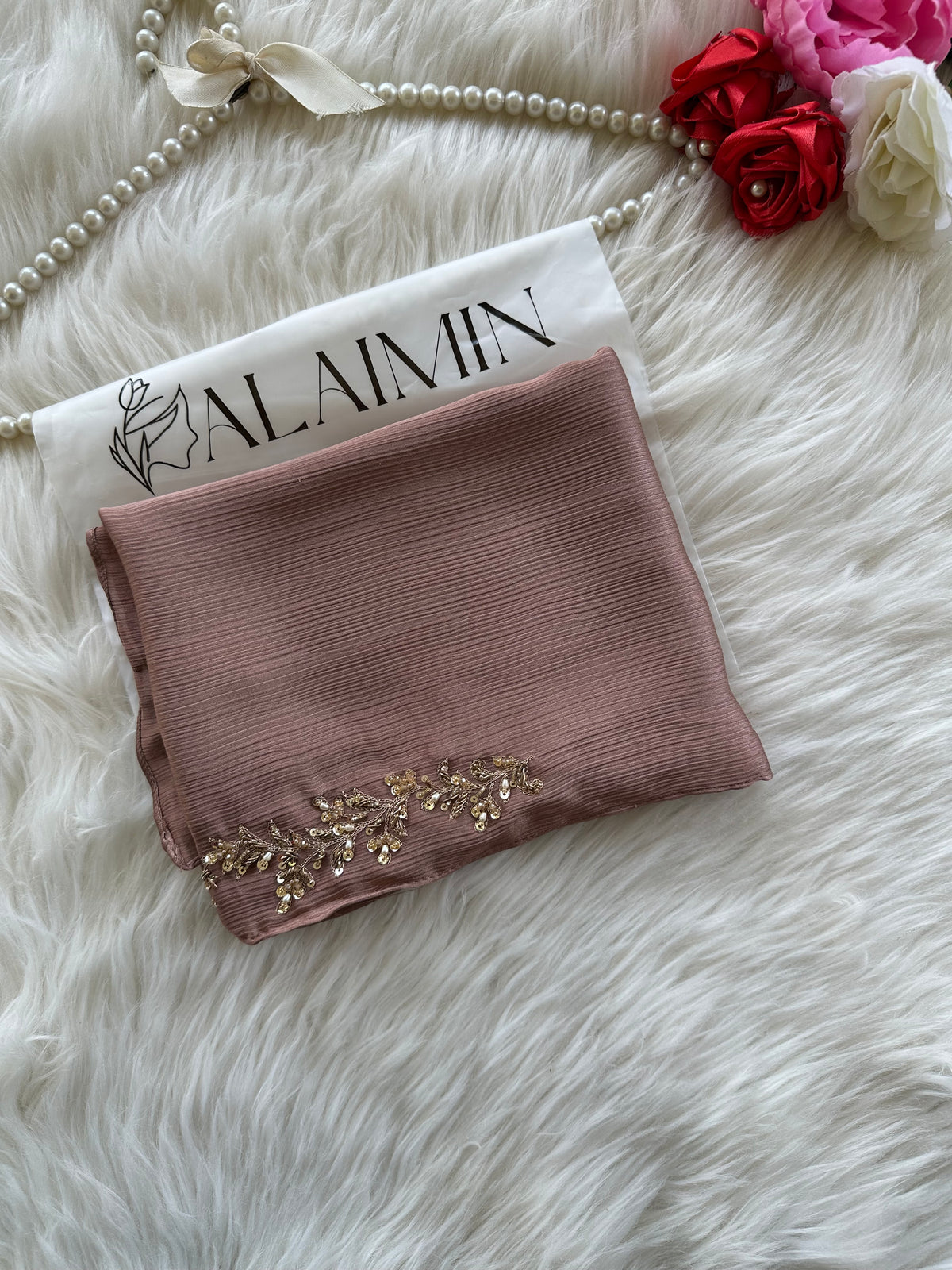 MEHR | FESTIVE HANDWORK LIGHT BROWN HIJAB
