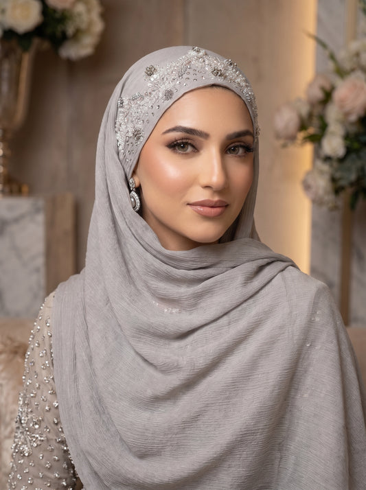 ANAYA| FESTIVE PARTY WEAR LUXURY HANDWORK SILVER HIJAB