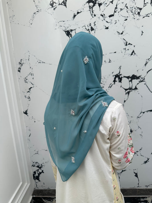 Gulbahar | Dark Turquoise | Signature All-Over Floral Hijab