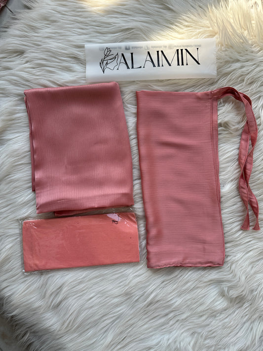 Plain Hijab, Matching Niqaab & Cap – Peach Pink
