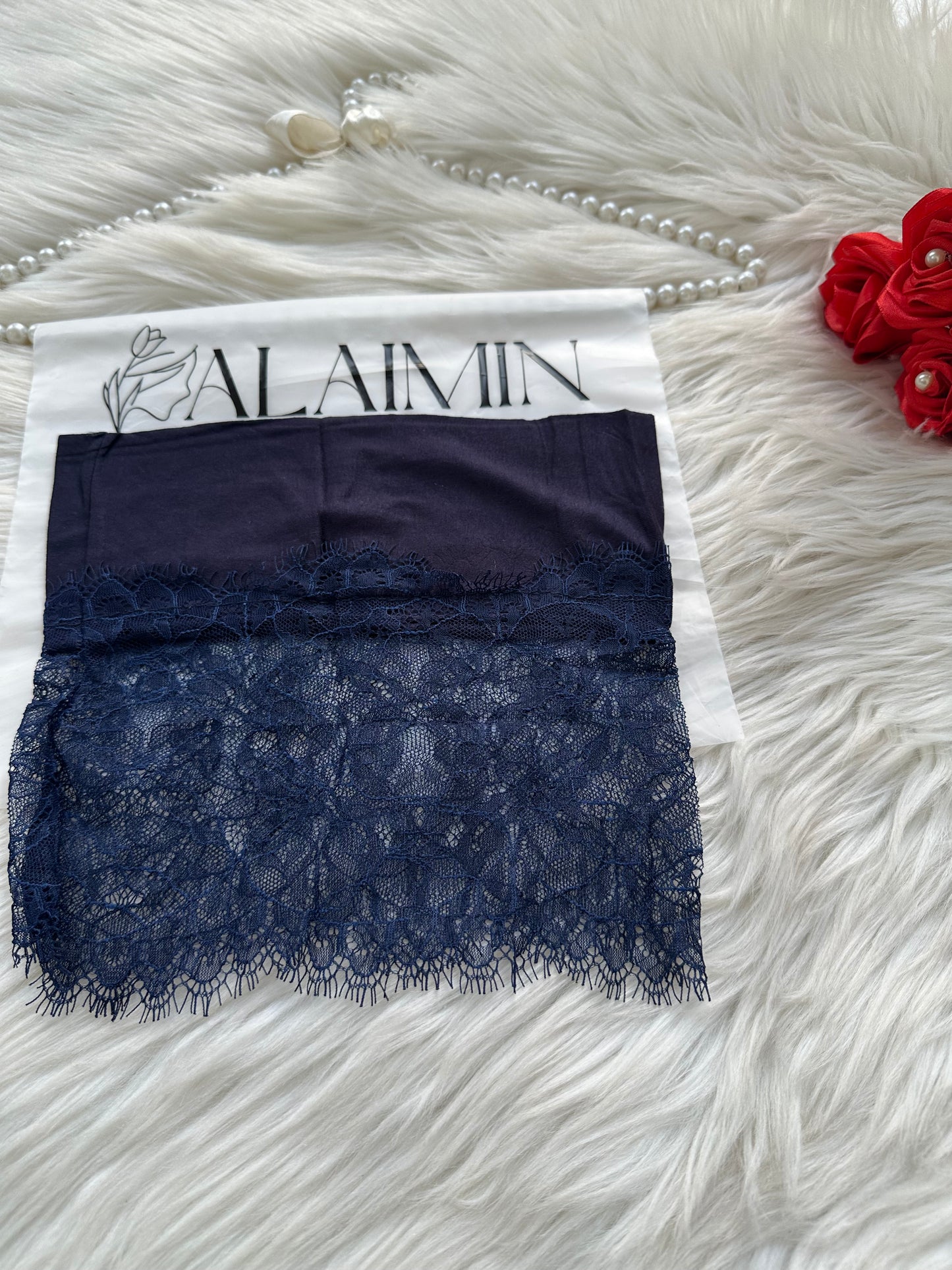 High-Quality Fancy Net Hijab Tube Cap Dark Blue