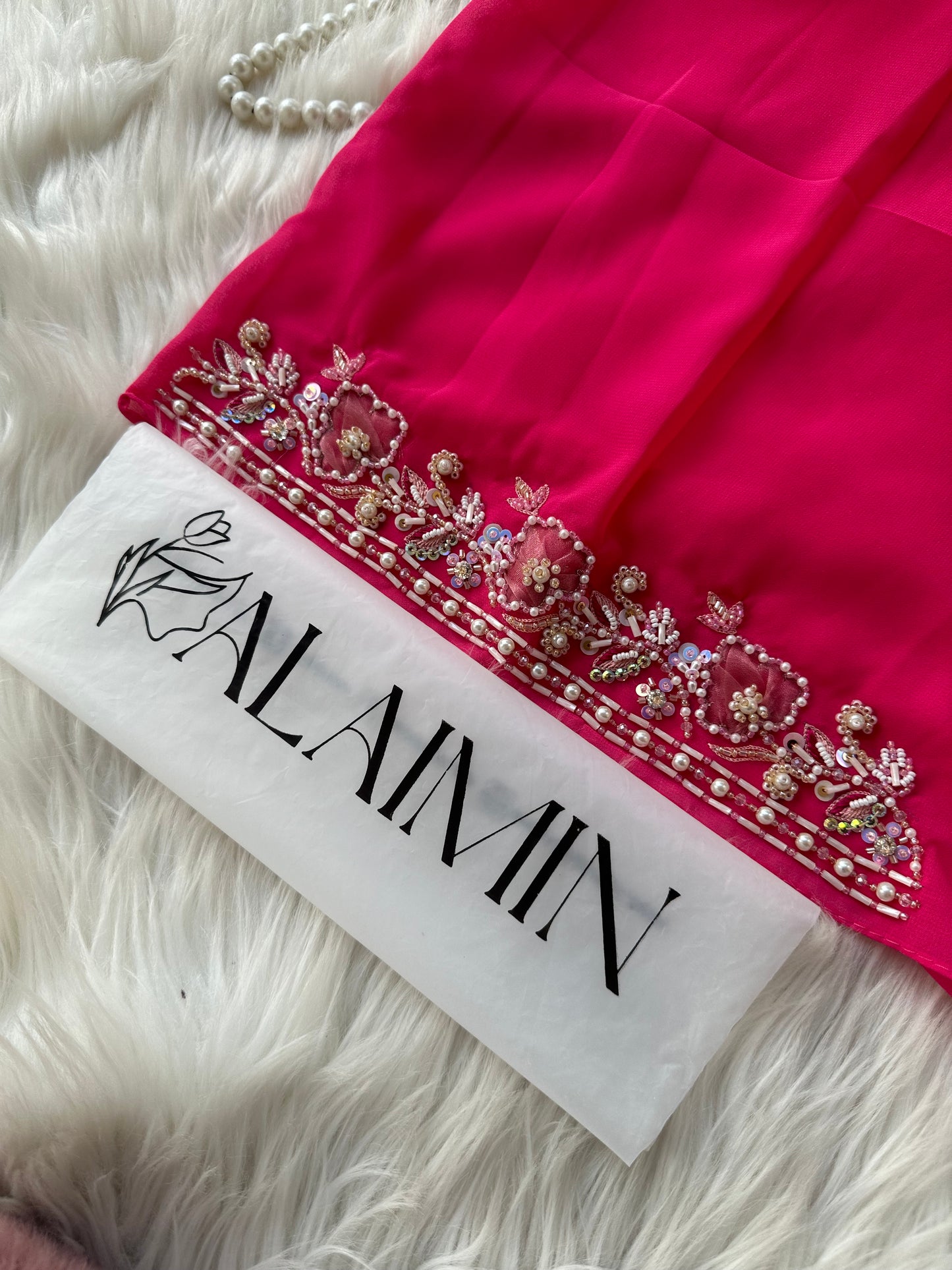 MAH E NOOR | FESTIVE PARTY WEAR LUXURY HANDWORK SHOCKING PINK HIJAB