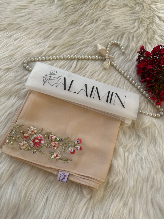 BAAG E BAHAR| LUXURY THREADWORK AND HANDWORK BEIGE HIJAB