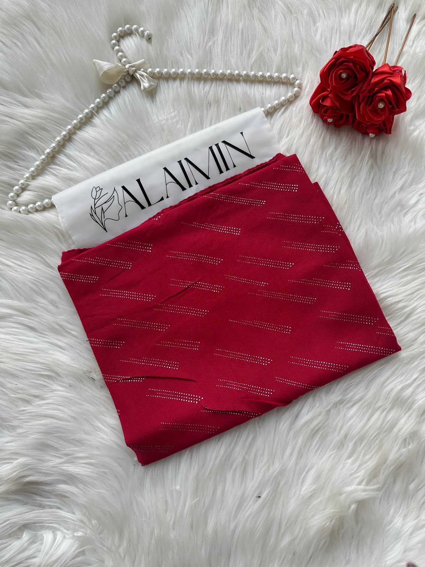 Rose Red Sparkle Dewdrop Fancy Summer Hijab