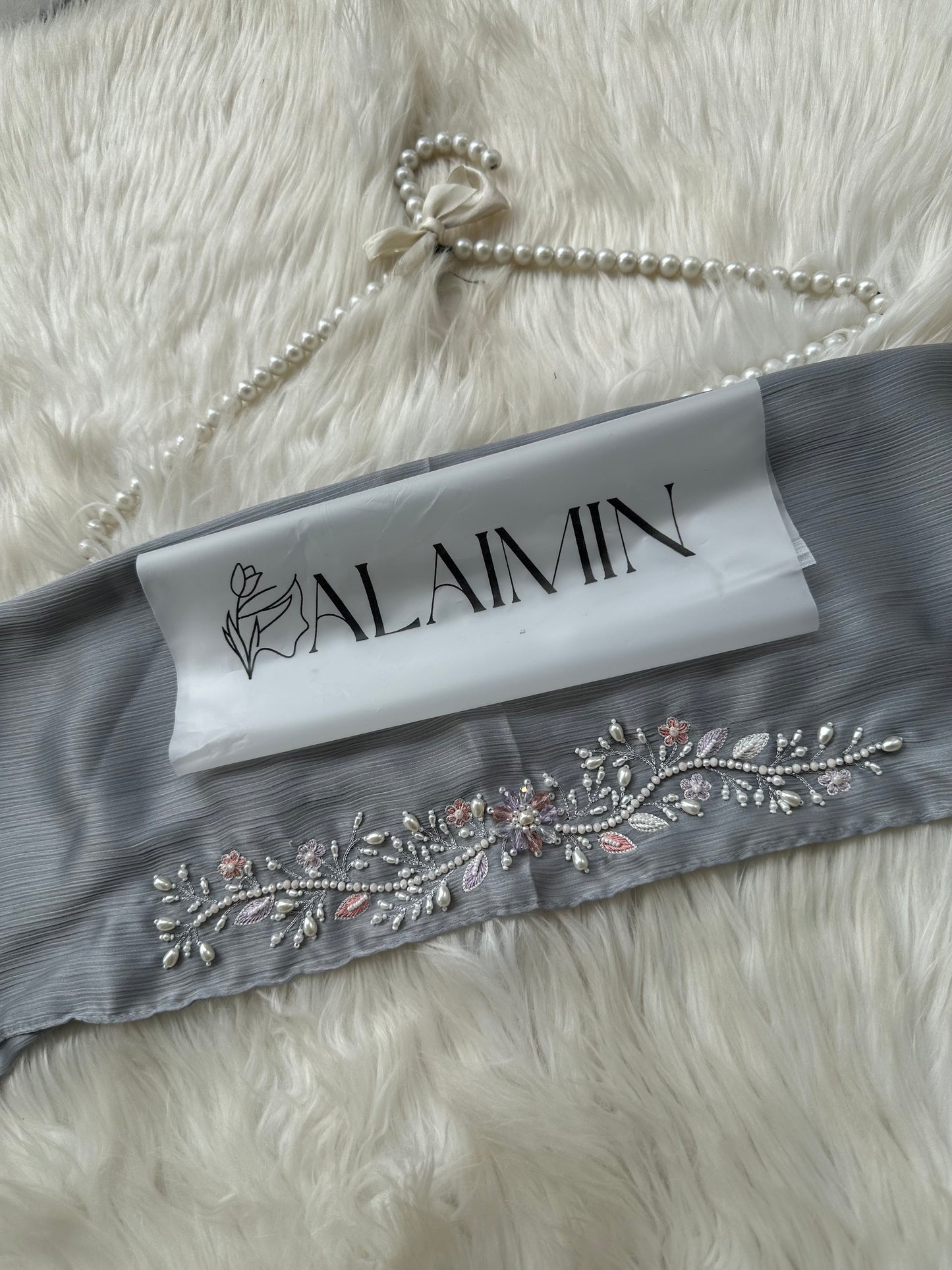 MEHR  | FESTIVE PARTY WEAR LUXURY HANDWORK SILVER HIJAB