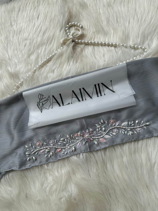 GUL MEHR  | FESTIVE PARTY WEAR LUXURY HANDWORK SILVER HIJAB