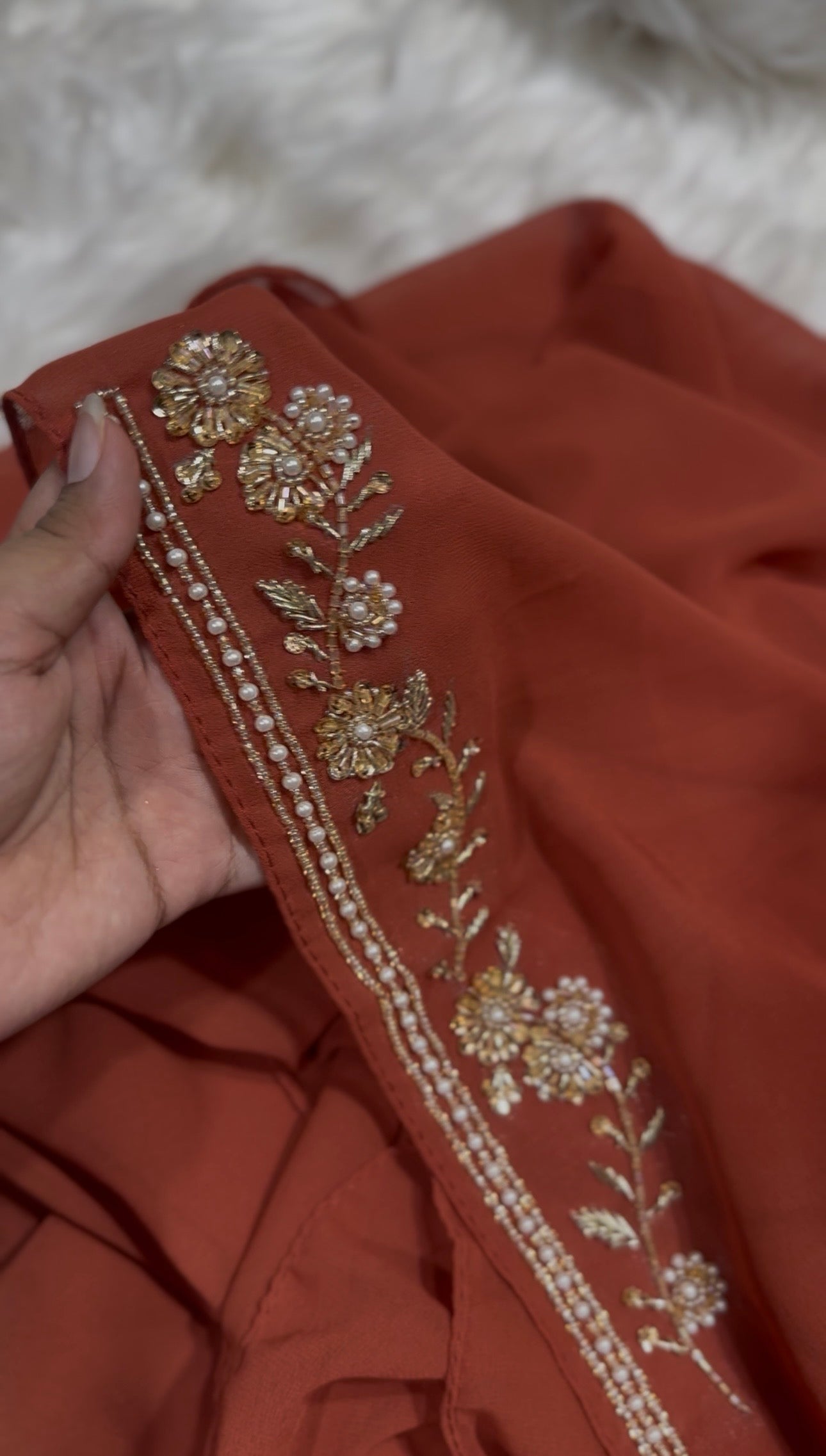 SHAM E SITARA | FESTIVE PARTY WEAR LUXURY HANDWORK RUST HIJAB