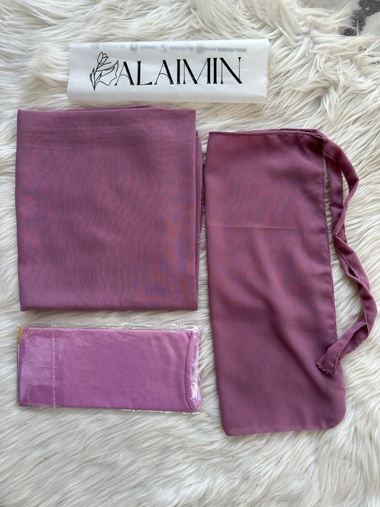 Plain Hijab, Matching Niqaab & Cap – Mauve Purple Chiffon